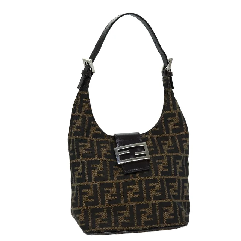 FENDI Zucca Canvas Mamma Baguette Shoulder Bag Black Brown  76559