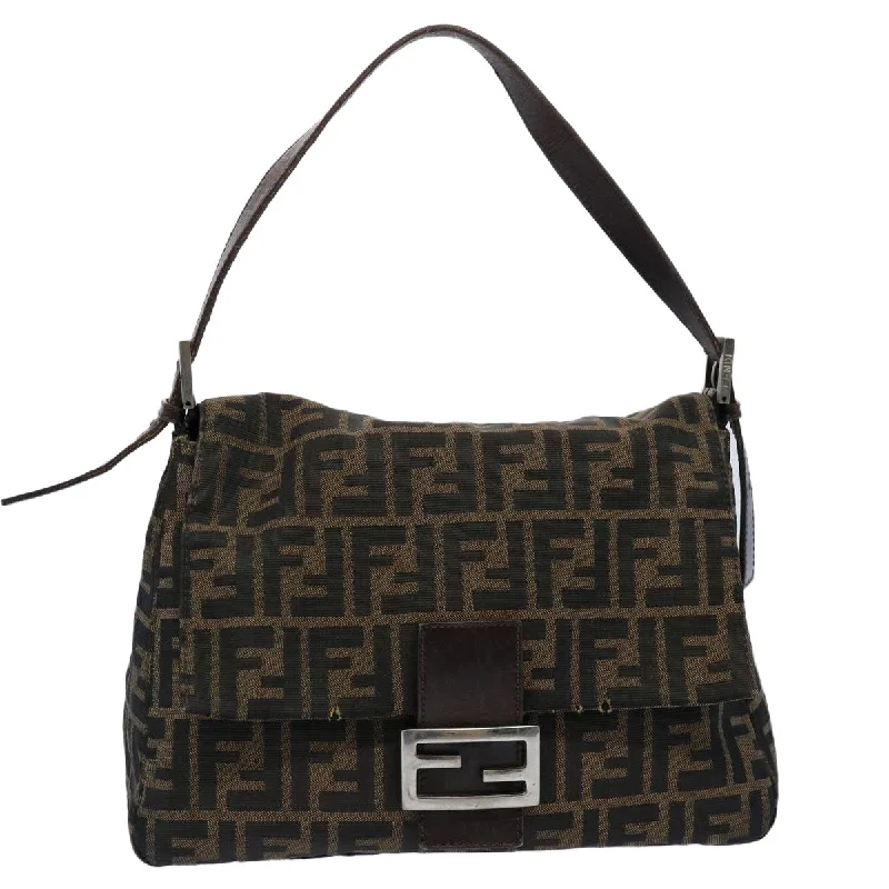 FENDI Zucca Canvas Mamma Baguette Shoulder Bag Black Brown  60535