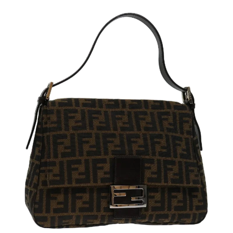 FENDI Zucca Canvas Mamma Baguette Shoulder Bag Black Brown  69667A