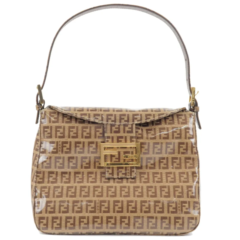 FENDI Zucchino Vinyl Mamma Baguette Shoulder Bag Beige Brown 26325