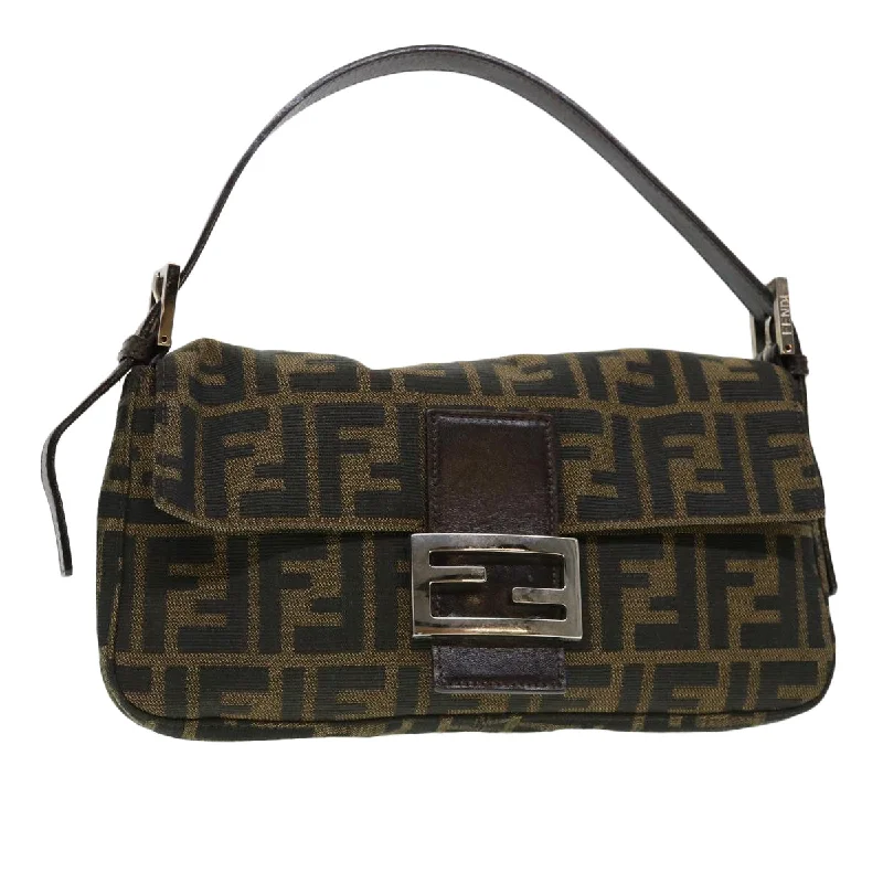 FENDI Zucca Canvas Mamma Baguette Shoulder Bag Brown Black 232126424  am4025