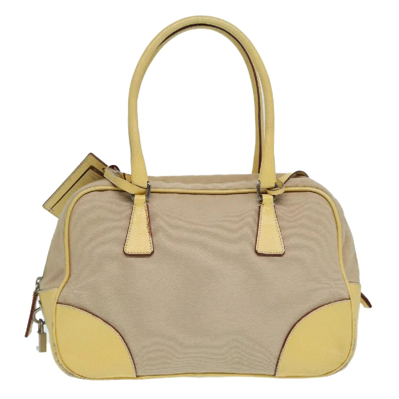 PRADA Hand Bag Canvas Beige Silver  86908