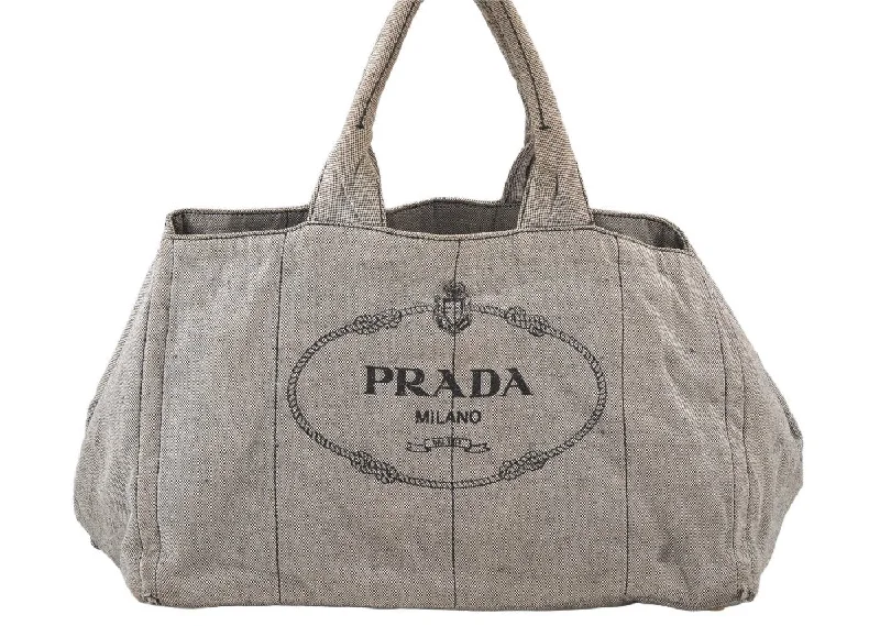 Authentic PRADA Vintage Canapa L Canvas Tote Hand Bag Canvas Gray 4586K