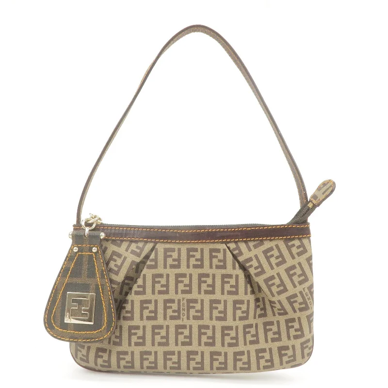 FENDI Zucchino PVC Leather Shoulder Bag Beige Brown 8BR566