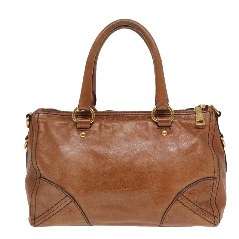 PRADA Hand Bag Leather 2way Brown  ki4587