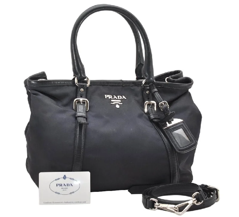 Authentic PRADA TESSUTO SOFT CA Nylon Leather 2Way Tote Bag BN1841 Navy 2948K