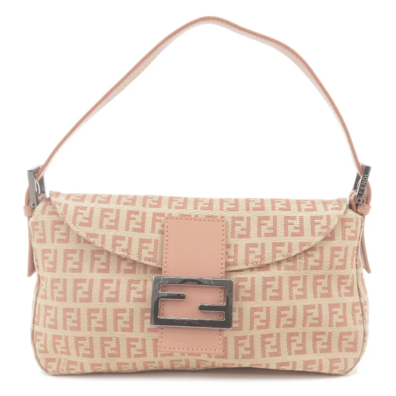 FENDI Zucchino Mamma Baguette Canvas Leather Shoulder Bag 8BR003