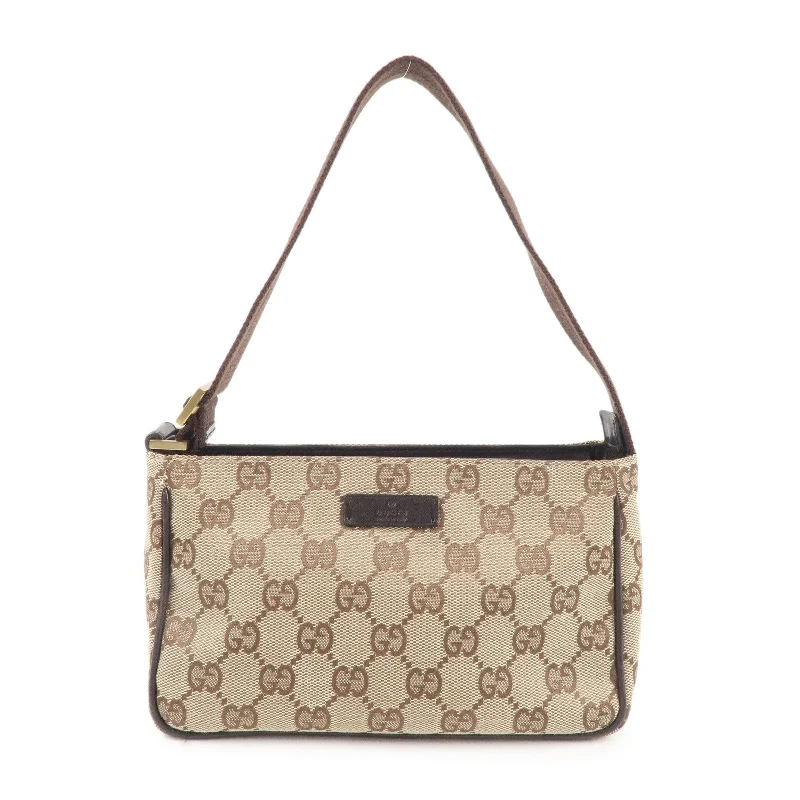 GUCCI GG Canvas Leather Hand Bag Beige Brown 106644