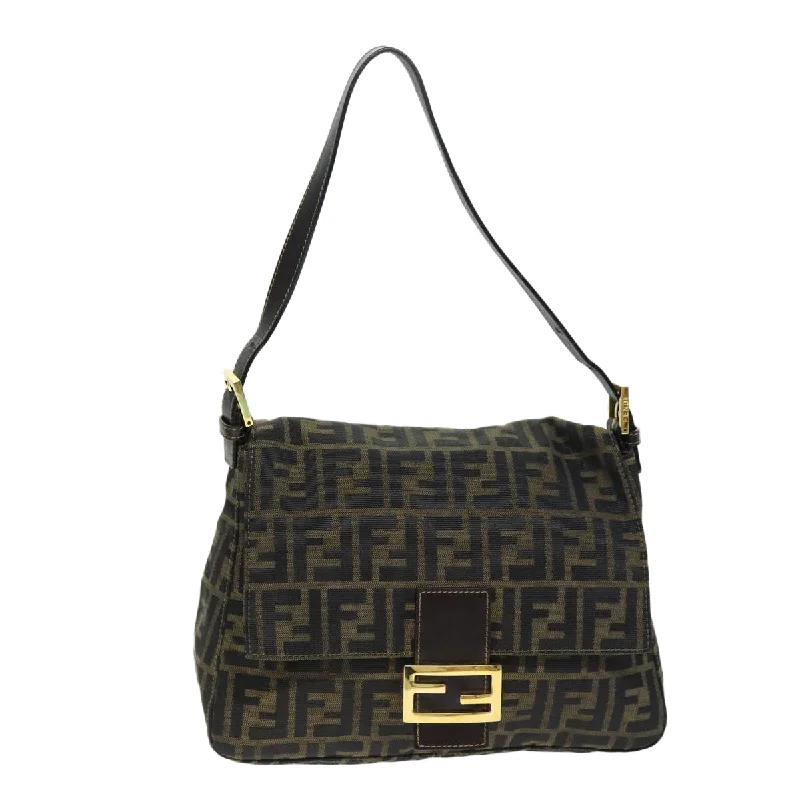 FENDI Zucca Canvas Mamma Baguette Shoulder Bag Black Brown  yk12613A