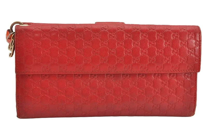 Authentic GUCCI Micro Guccissima GG Leather Long Wallet Purse 282540 Red 1643K