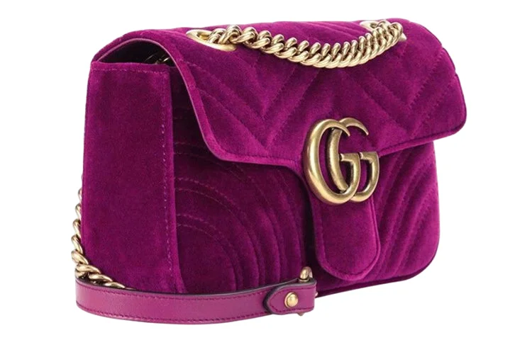 (WMNS) GUCCI GG Marmont Gold Logo Velvet Chain Shoulder Messenger Bag Small Purple Red Classic 443497-K4D2T-5671