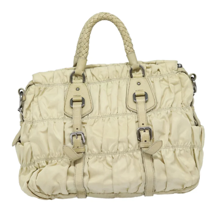 PRADA Hand Bag Nylon 2way Cream Silver  86443