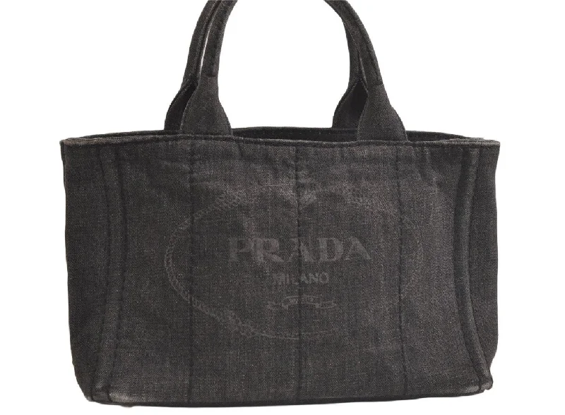 Authentic PRADA Vintage Canapa SS Denim 2Way Shoulder Hand Bag Purse Gray 4999K