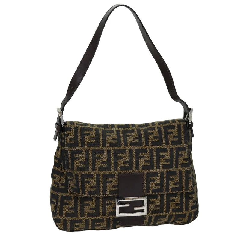 FENDI Zucca Canvas Mamma Baguette Shoulder Bag Black Brown  76009