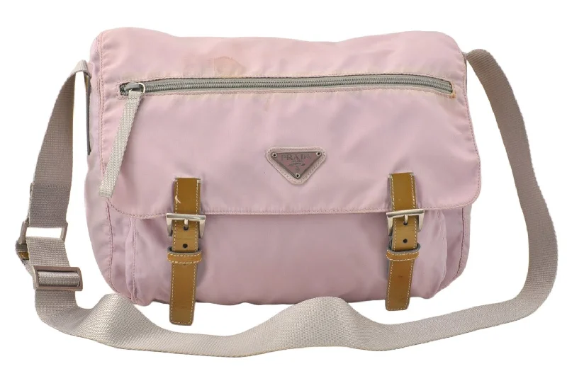 Authentic PRADA Vintage Nylon Tessuto Enamel Shoulder Cross Body Bag Pink 4016K