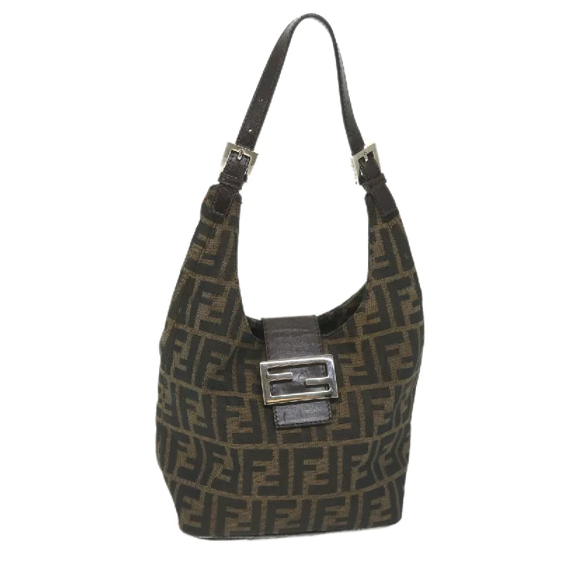 FENDI Zucca Canvas Mamma Baguette Shoulder Bag Black Brown  bs9333