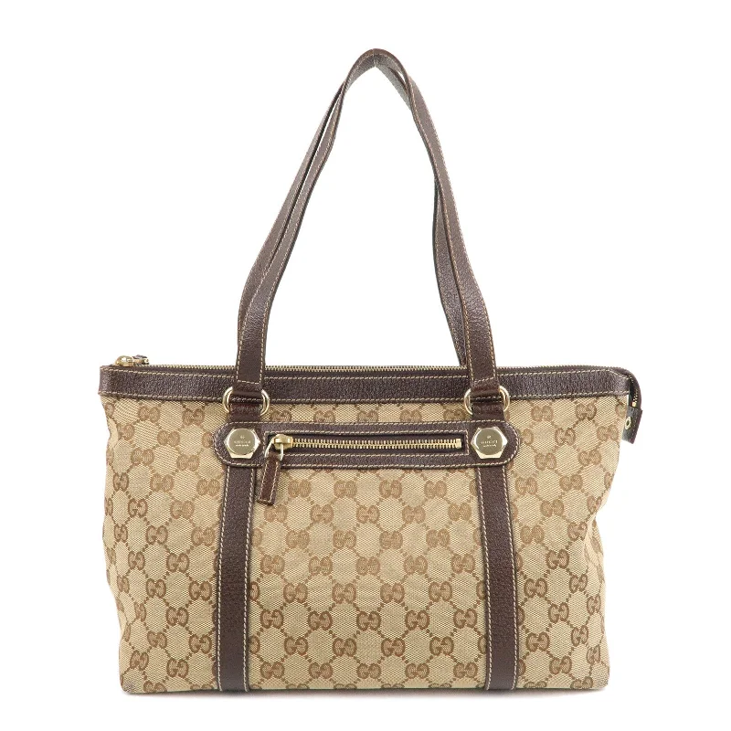 Gucci GG Canvas Leather Tote Bag Brown 153008