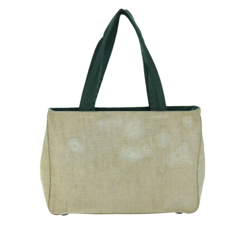 PRADA Hand Bag Canvas Green Beige  74967