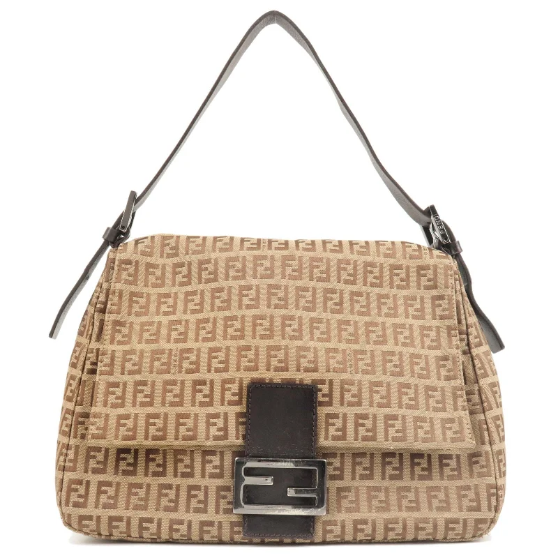 FENDI Zucchino Mamma Baguette Canvas Leather Shoulder Bag 8BR001