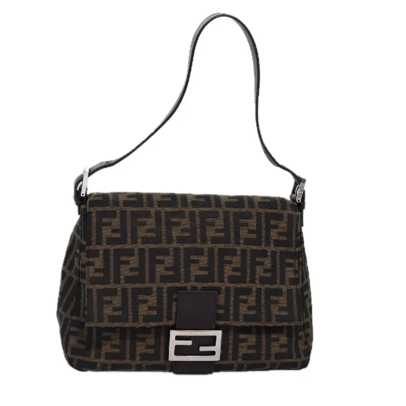 FENDI Zucca Canvas Mamma Baguette Shoulder Bag Black Brown  yk12785