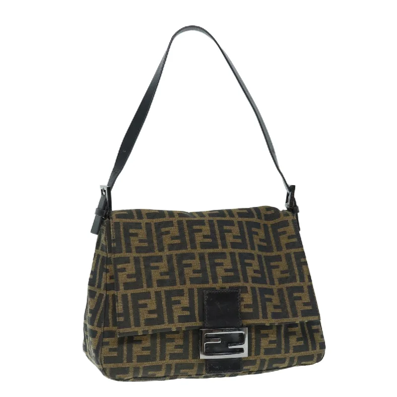 FENDI Zucca Canvas Mamma Baguette Shoulder Bag Black Brown  63693