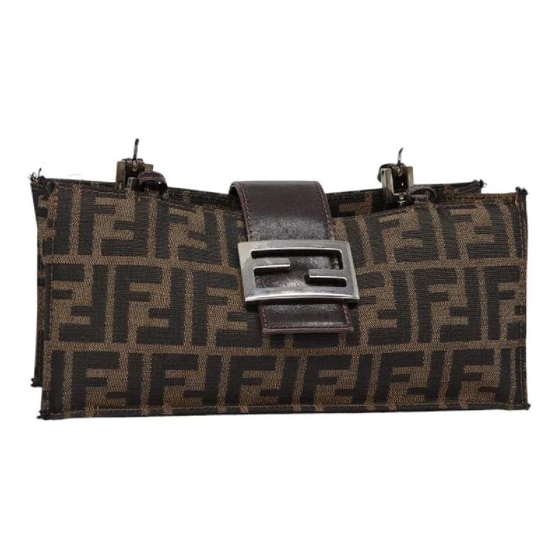 FENDI Zucca Canvas Mamma Baguette Shoulder Bag Brown Black Silver  88343