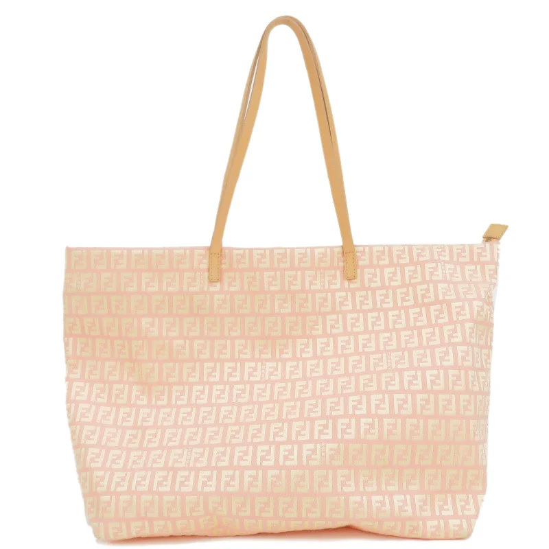 FENDI Zucchino Print Canvas Leather Tote Bag Pink 8BH025