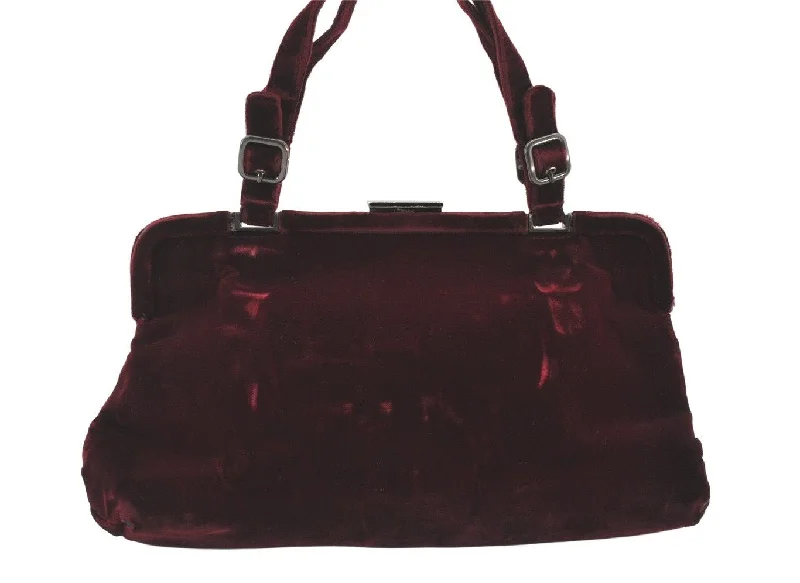 Authentic PRADA Vintage Velour Shoulder Hand Bag Purse Bordeaux Red 5737K