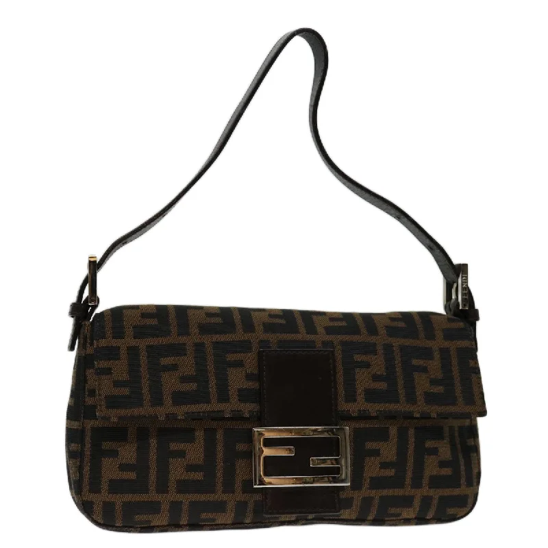 FENDI Zucca Canvas Mamma Baguette Shoulder Bag Black Brown  69666A