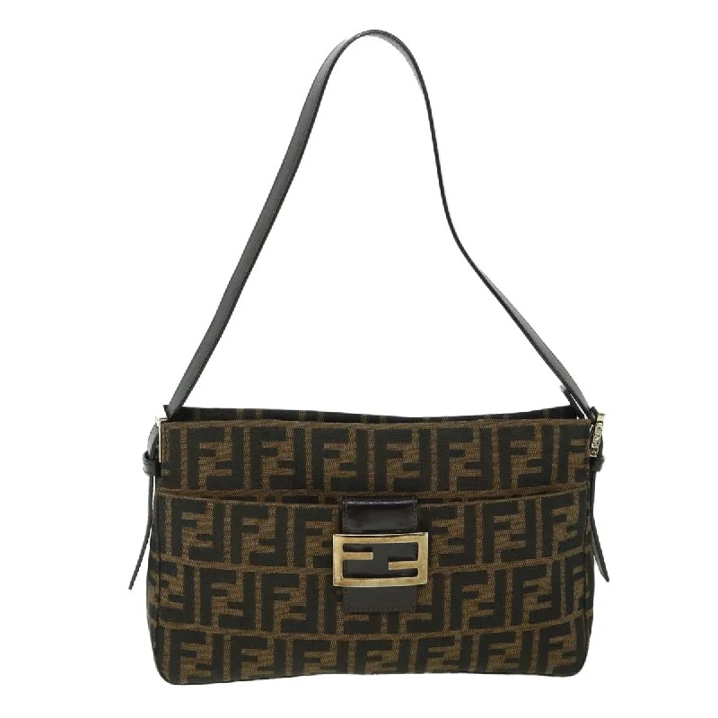 FENDI Zucca Canvas Mamma Baguette Shoulder Bag Black Brown  54960