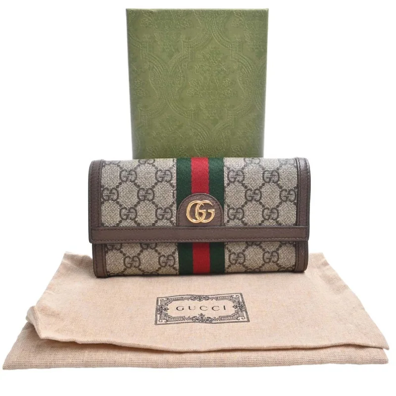 GUCCI Ophidia GG Supreme Sherry Continental Long Wallet 523153 Beige Brown Women's