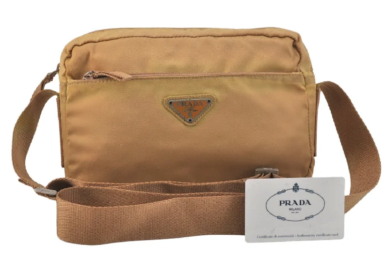 Authentic PRADA VELA Nylon Tessuto Leather Shoulder Cross Bag B9061 Beige 3452K