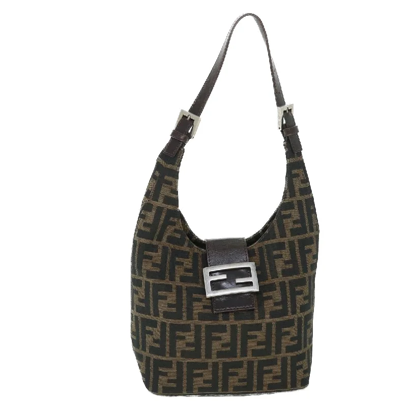 FENDI Zucca Canvas Mamma Baguette Shoulder Bag Black Brown  bs8308