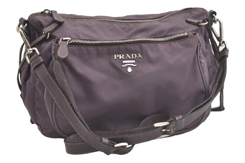 Authentic PRADA Nylon Tessuto Leather Shoulder Cross Body Bag Purse Purple 4911K