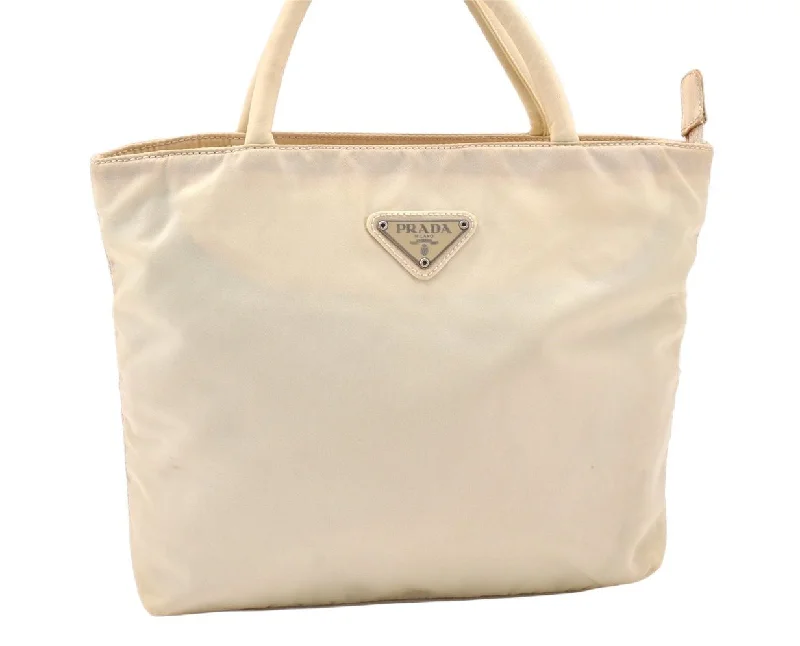 Authentic PRADA Vintage Nylon Tessuto Tote Hand Bag White Cream 5657K