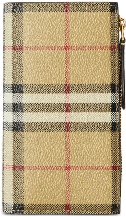 Women's Check Motif Continental Wallet in Beige | Size UNI | 8079203A7026