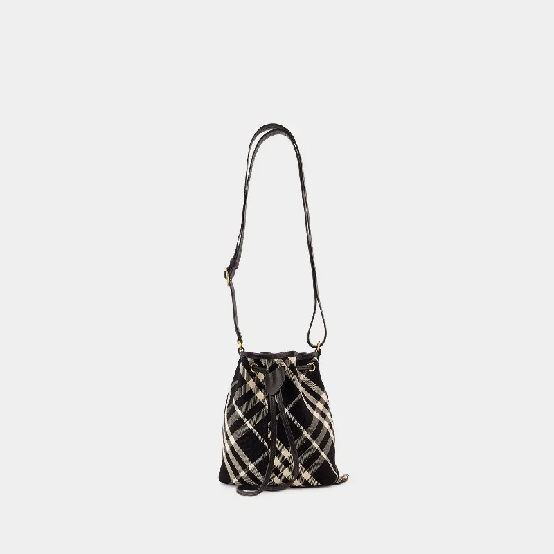 Drawstring Bucket Bag - Burberry - Cotton - Black