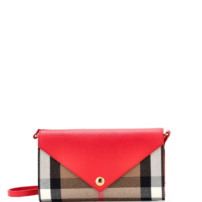 Hannah Envelope Wallet on Strap Leather and Vintage Check Canvas