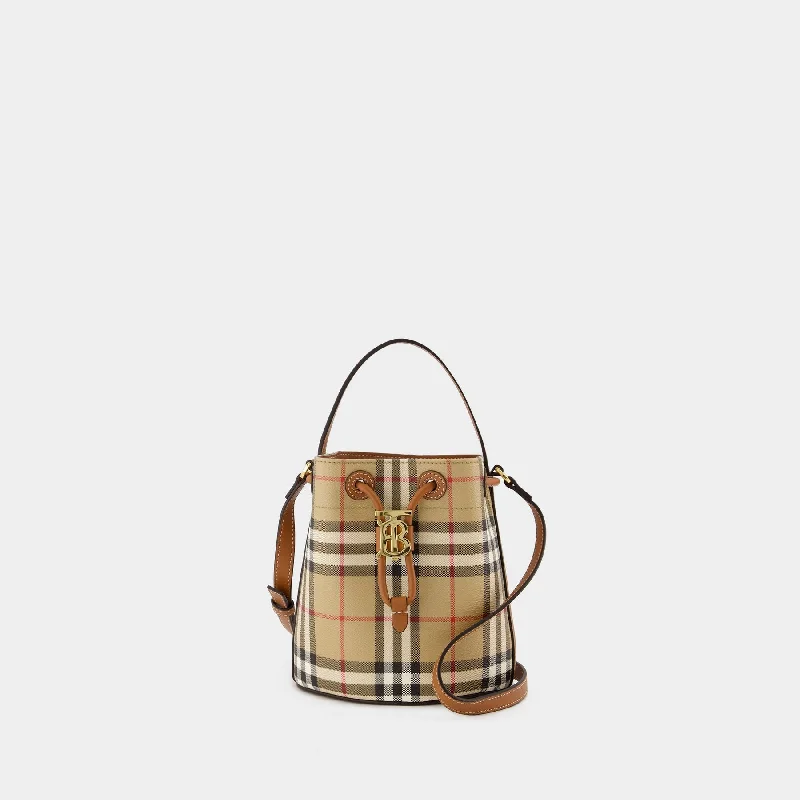 Drawstring Bucket Bag - Burberry - Synthetic Leather - Brown