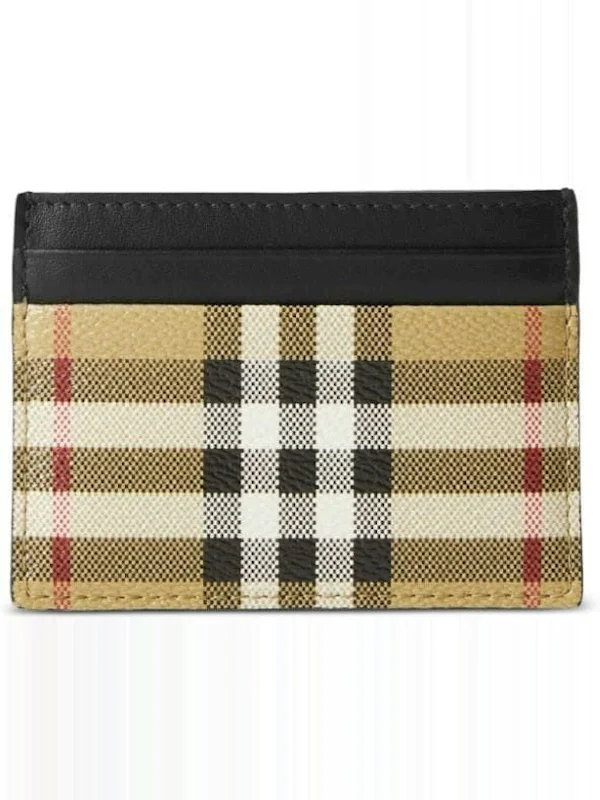 Men's Checked Motif Card Holder in Beige | 8084175154367 Color A7026