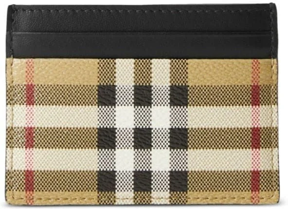 Men's Checked Motif Card Holder in Beige | 8084175154367 Color A7026