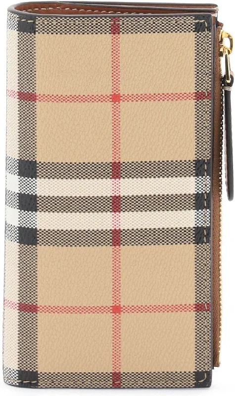 Women's Check Medium Bi-Fold Wallet in Beige | 8079203