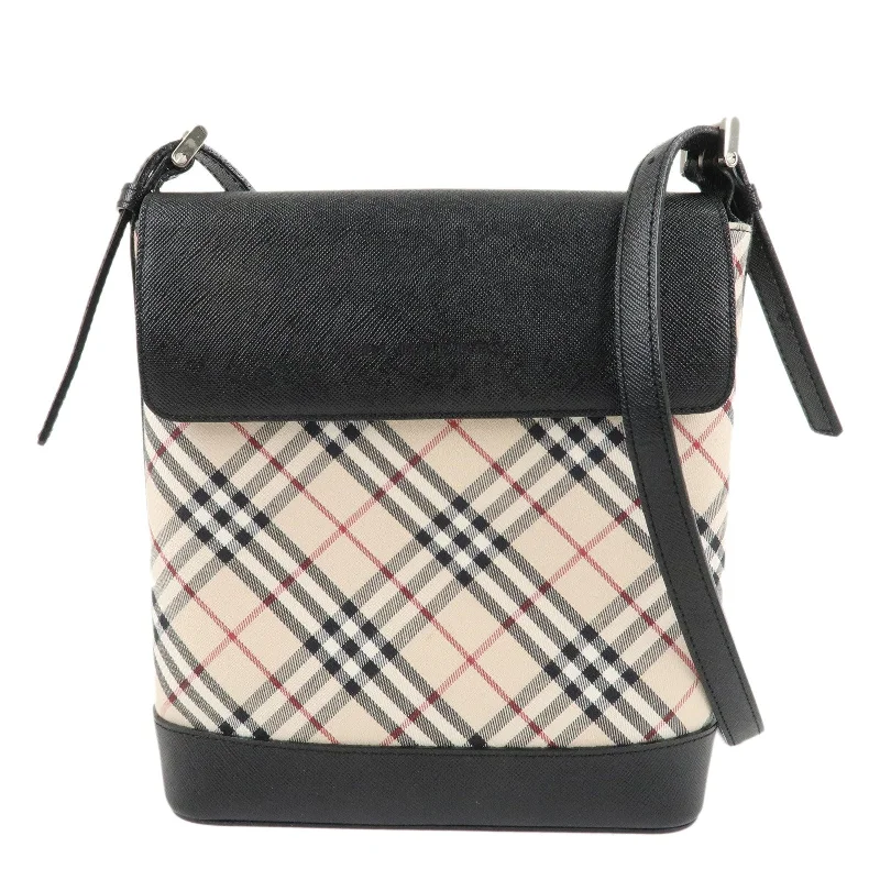 BURBERRY Nova Plaid Nylon Leather Shoulder Bag Beige Black