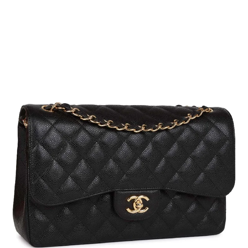 Chanel Jumbo Classic Double Flap Bag Black Caviar Gold Hardware