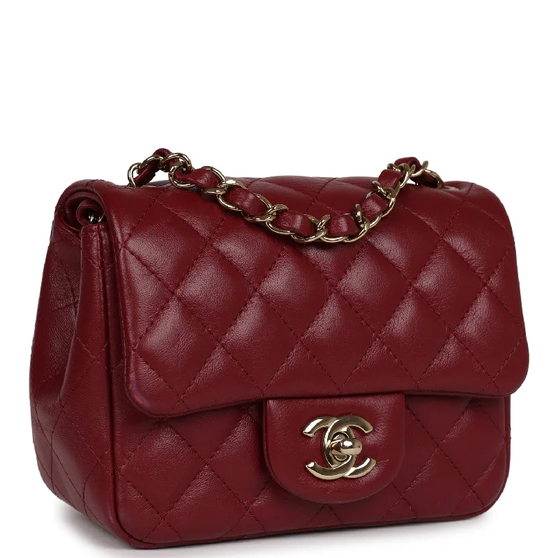 Chanel Mini Classic Square Flap Burgundy Lambskin Gold Hardware