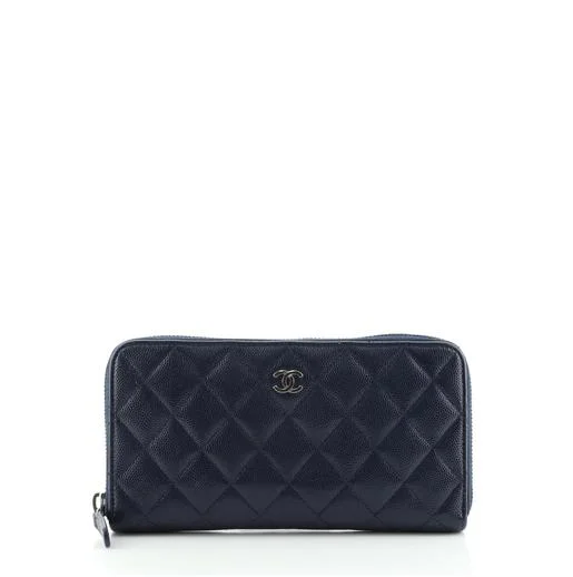 Chanel Zip Around Quilted Caviar Leather Wallet