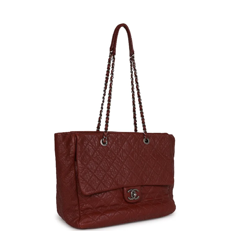 Chanel Large Duo Tote Bag Burgundy Calfskin Ruthenium Hardware