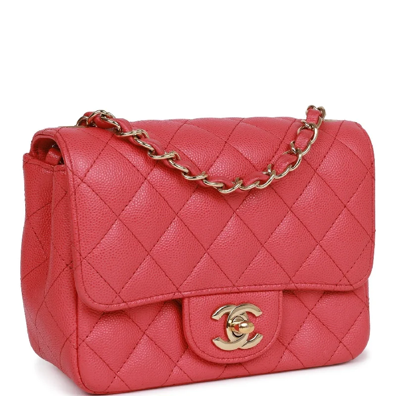 Chanel Mini Square Flap Bag Pink Caviar Gold Hardware