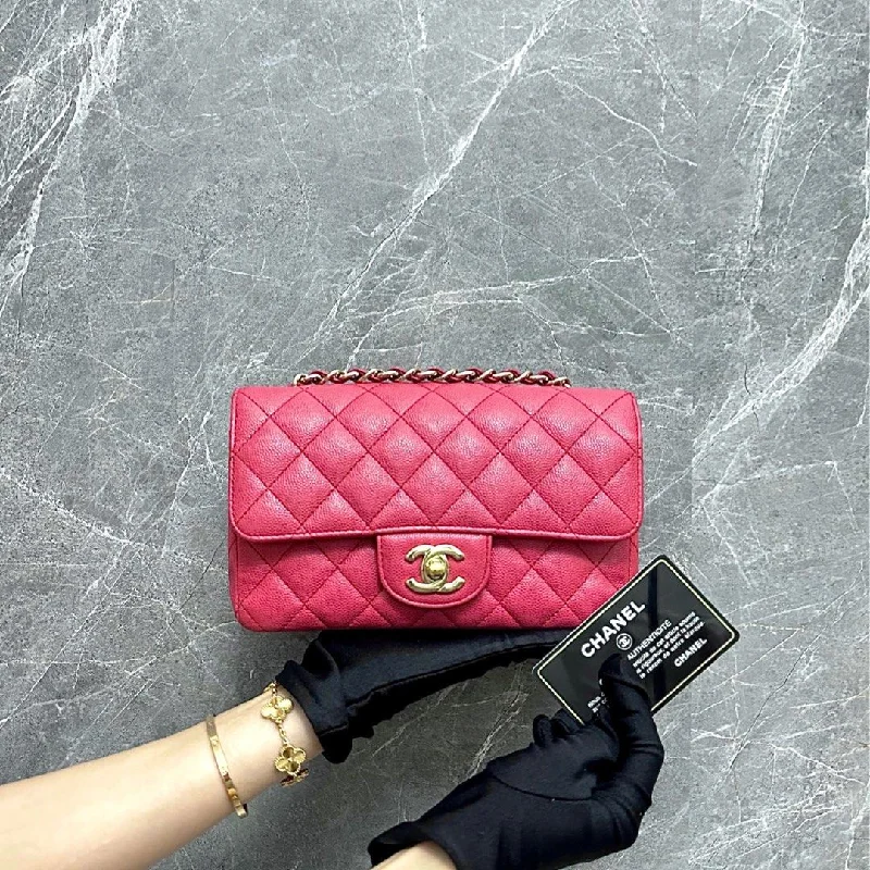 Caviar Mini Rectangular Classic Flap Coral Pink GHW No 23