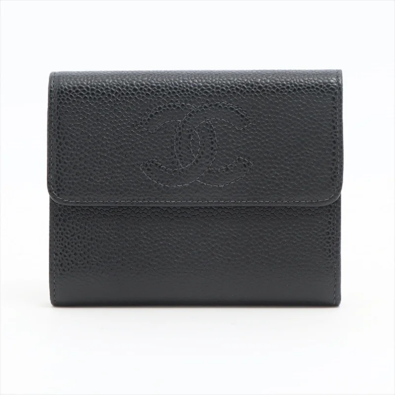 Chanel Coco Caviar S Compact Wallet Black Gold  8th